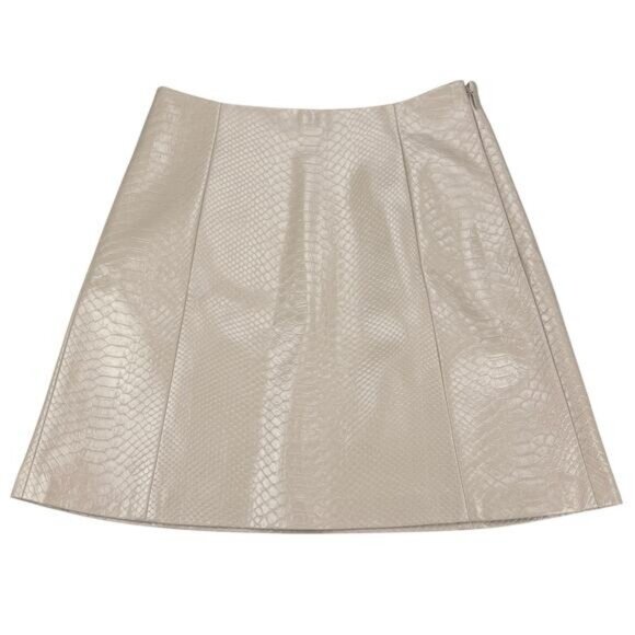 BABATON Aritzia High Rise Vegan Croc Leather Modern Mini Skirt Sz 2 Sierra Beige - Picture 4 of 7